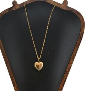 Vintage 12K 14K Gold Filled Heart Locket Necklace Hand Painted Floral GF